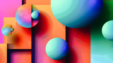 A colorful abstract painting of many different colored spheres