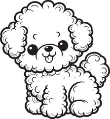 cute Bichon Frise dog pet cartoon outline, vector line art illustration, isolated on transparent background