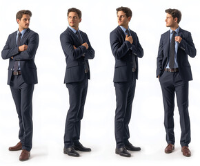 Men business with natural face beauty, 30 years old, full-length, fourth different views, cut out
