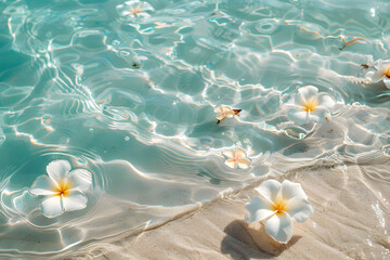 Flowers floating on the sea. Summer background.