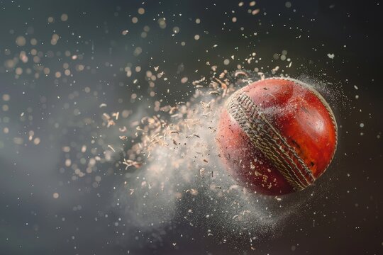 Cricket Ball in Mid air, Sports with Dynamic, Red cricket ball in motion, Generative AI