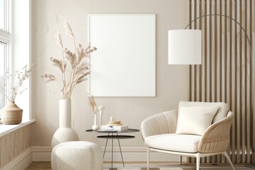 Beige Scandinavian Interior with Poster Mockup created with Generative AI