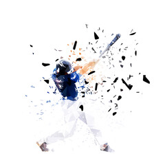 Baseball player, isolated low poly vector illustration with shatter effect