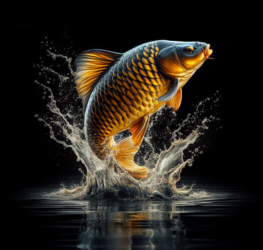 A beautiful and shapely carp jumped out of the water
