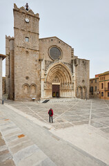 Gothic facade church and square. Castello de Empuries. Catalonia, Spain