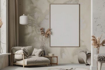 Beige Scandinavian Interior with Poster Mockup created with Generative AI