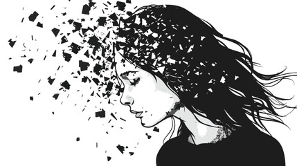 Depressed young woman broken into pieces. Concept 