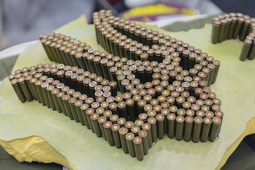 ?oat of arms of Ukraine made from cartridge cases