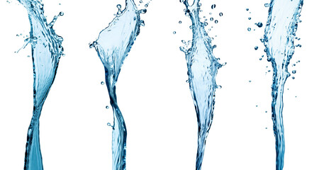 Set of strong flow of water on an isolated white background