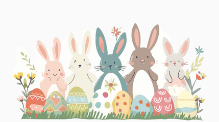 Eastern greeting card with funny rabbits and Happy Easter