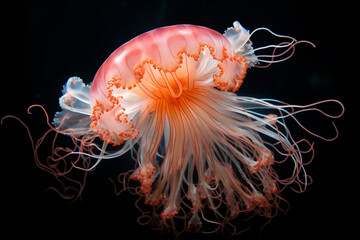 a stunning close-up of lions mane jellyfish cyanea capilla - obrazy, fototapety, plakaty