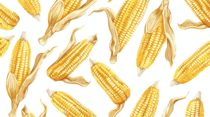 Elegant seamless pattern with realistic cobs of sweet