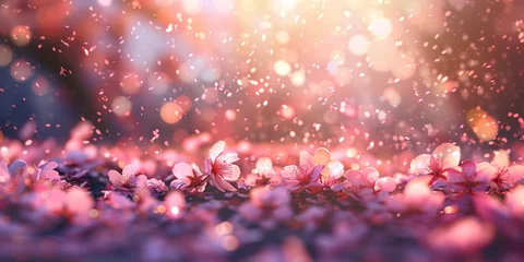 Fotobehang Beautiful cherry blossoms under glitter. © Thawatchai