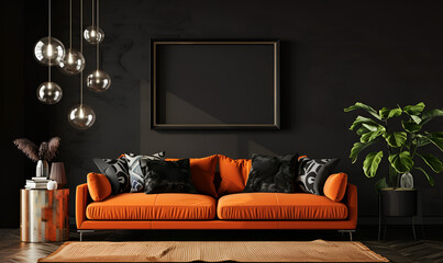 Living room interior design wallpapers Black and orange interior living room