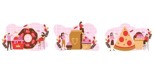 Flat Bundle Cafe Sweet Candy Design Illustration