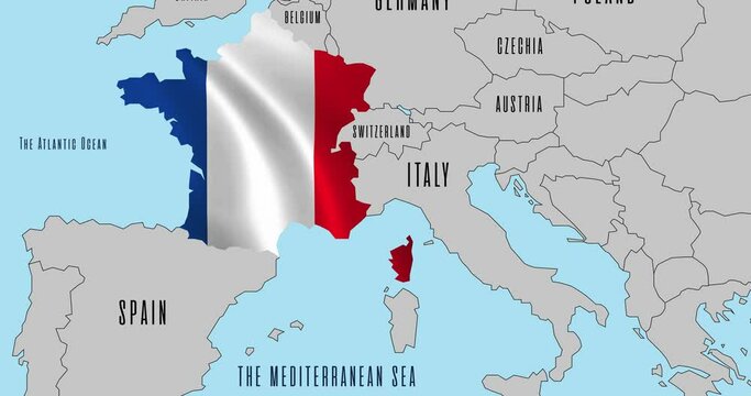 National flag of France on the map.