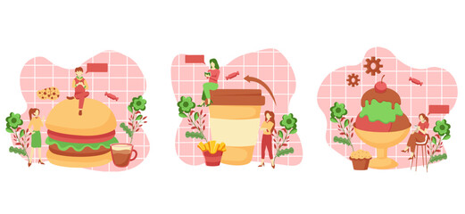 Flat Bundle Cafe Fast Food Design Illustration