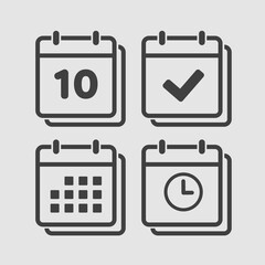 Icon calendar number 10, agenda app, timer, done