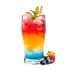 Refreshing cold beverage in glass cup with ice, isolated PNG on transparent background. Spring or summer drink, cocktail, lemonade or juice