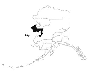 Map of Nome borough in Alaska state on white background. single borough map highlighted by black colour on Alaska map. UNITED STATES, US