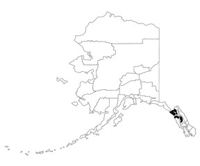 Map of hoonah angoon borough in Alaska state on white background. single borough map highlighted by black colour on Alaska map. UNITED STATES, US