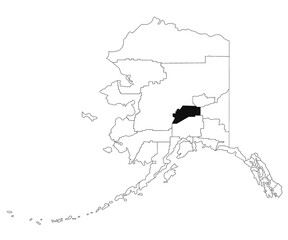 Map of Denali borough in Alaska state on white background. single borough map highlighted by black colour on Alaska map. UNITED STATES, US