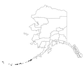 Map of aleutians West borough in Alaska state on white background. single borough map highlighted by black colour on Alaska map. UNITED STATES, US