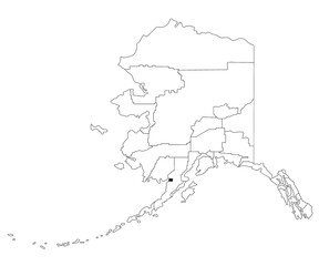 Map of Bristol bay borough in Alaska state on white background. single borough map highlighted by black colour on Alaska map. UNITED STATES, US