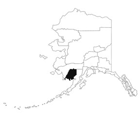 Map of Dillingham borough in Alaska state on white background. single borough map highlighted by black colour on Alaska map. UNITED STATES, US