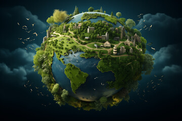 Illustration of a thriving planet Earth with a lot of greenery and foliage. Generative Ai.	 - 788014803