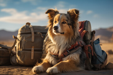 Generative ai of a traveling dog and many luggage.  - 788015051