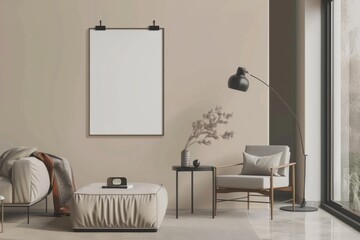 Beige Scandinavian Interior with Poster Mockup created with Generative AI