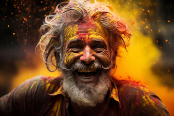 Generative Ai portraits of Holi people covered in colorful powder - 788015652