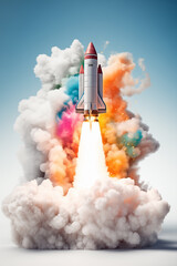 Rocket taking off with colorful smoke .Generative AI.
- 788015694