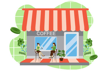 Coffee Shop Flat Design Illustration
