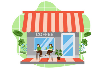Coffee Shop Flat Design Illustration