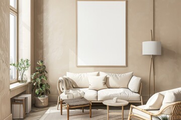 Beige Scandinavian Interior with Poster Mockup created with Generative AI