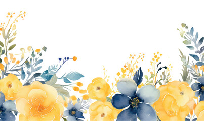 watercolor floral frame background pastel yellow blue colors - obrazy, fototapety, plakaty