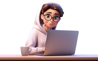 PNG  Cartoon laptop computer working