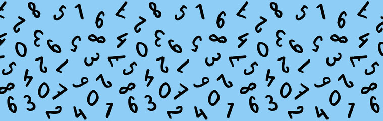 template with the image of keyboard symbols. a set of numbers. Surface template. pastel blue background. Horizontal image. Banner for insertion into site.