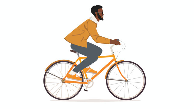 Happy black man cycling enjoying bicycle travel. Person