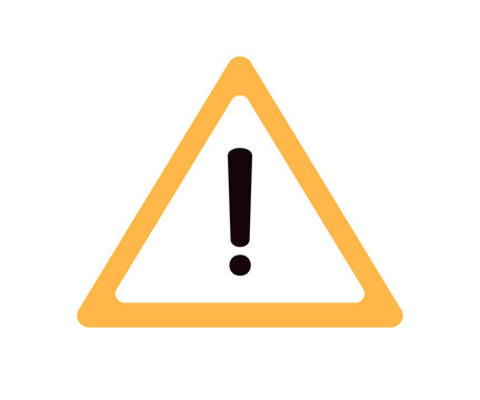 Warning exclamation mark, triangle sign. Beware of danger, security and risk symbol. Caution, attention, alert and precaution signal. Flat graphic vector illustration isolated on white background