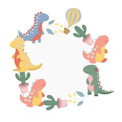 Cute Colorful Dinosaur Cartoon Wreath