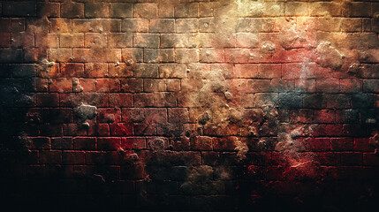 A brick wall with a red and brown color scheme - obrazy, fototapety, plakaty