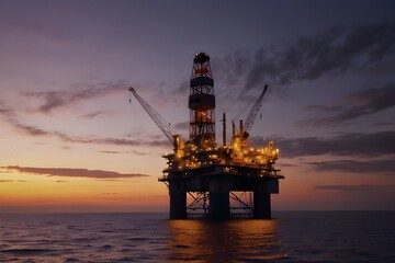 Fototapeta na wymiar An offshore oil platform. drilling for petroleum and gas offshore Middle of the sea, oil offshore drilling under a setting sun. petroleum industry
