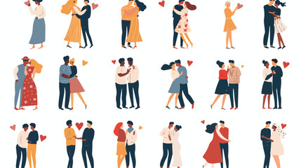 Fototapeta na wymiar Happy love couples set. Men and women kissing hugging