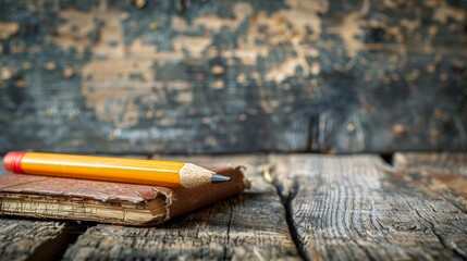 A pencil sitting on top of a book with rust stains, AI