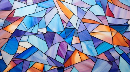 Modern abstract stained glass design with vibrant, overlapping color pieces