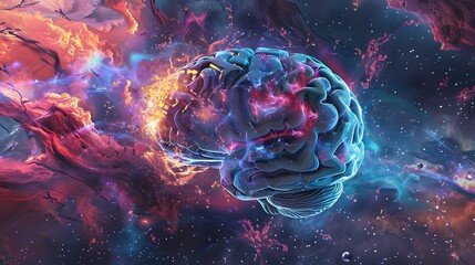 Cosmic Fusion of a Human Brain - Abstract Science Art