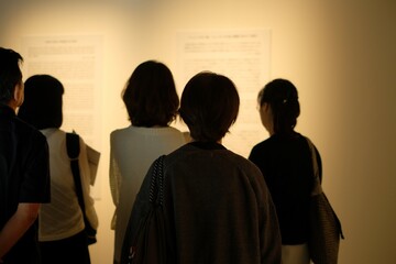 group of people in front of poster in the museum